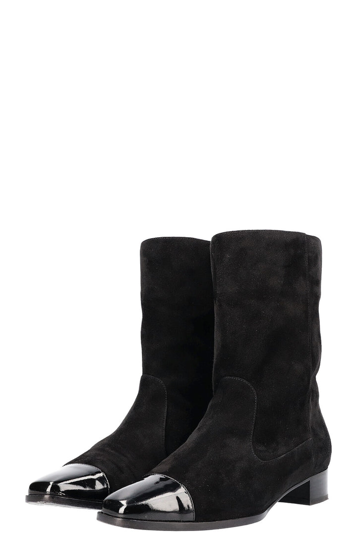 CHANEL Bottes Cap Toe Daim Noir