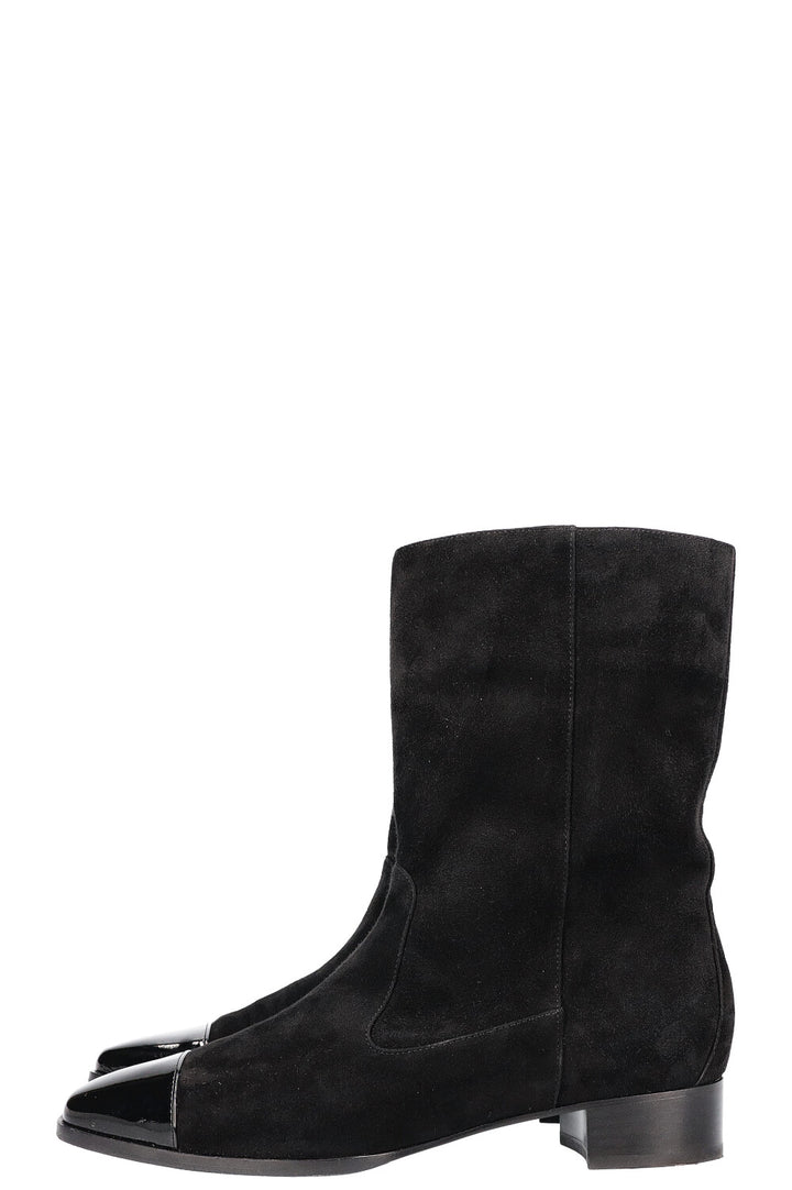 CHANEL Cap Toe Boots Suede Black