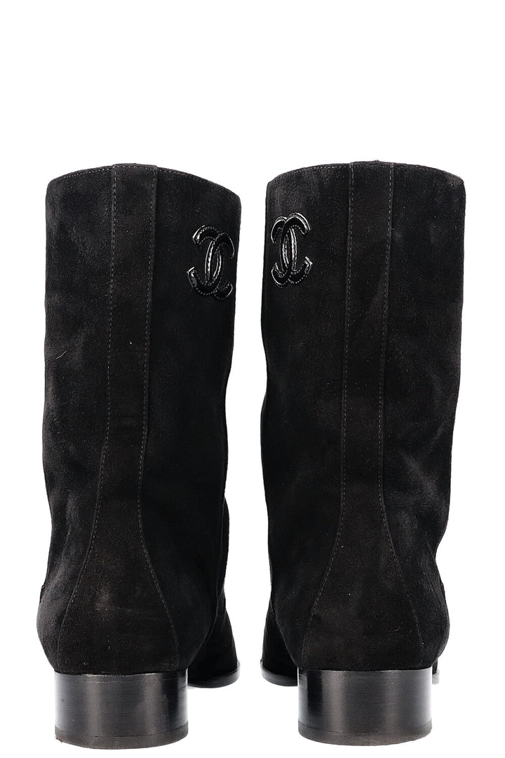 CHANEL Cap Toe Boots Suede Black