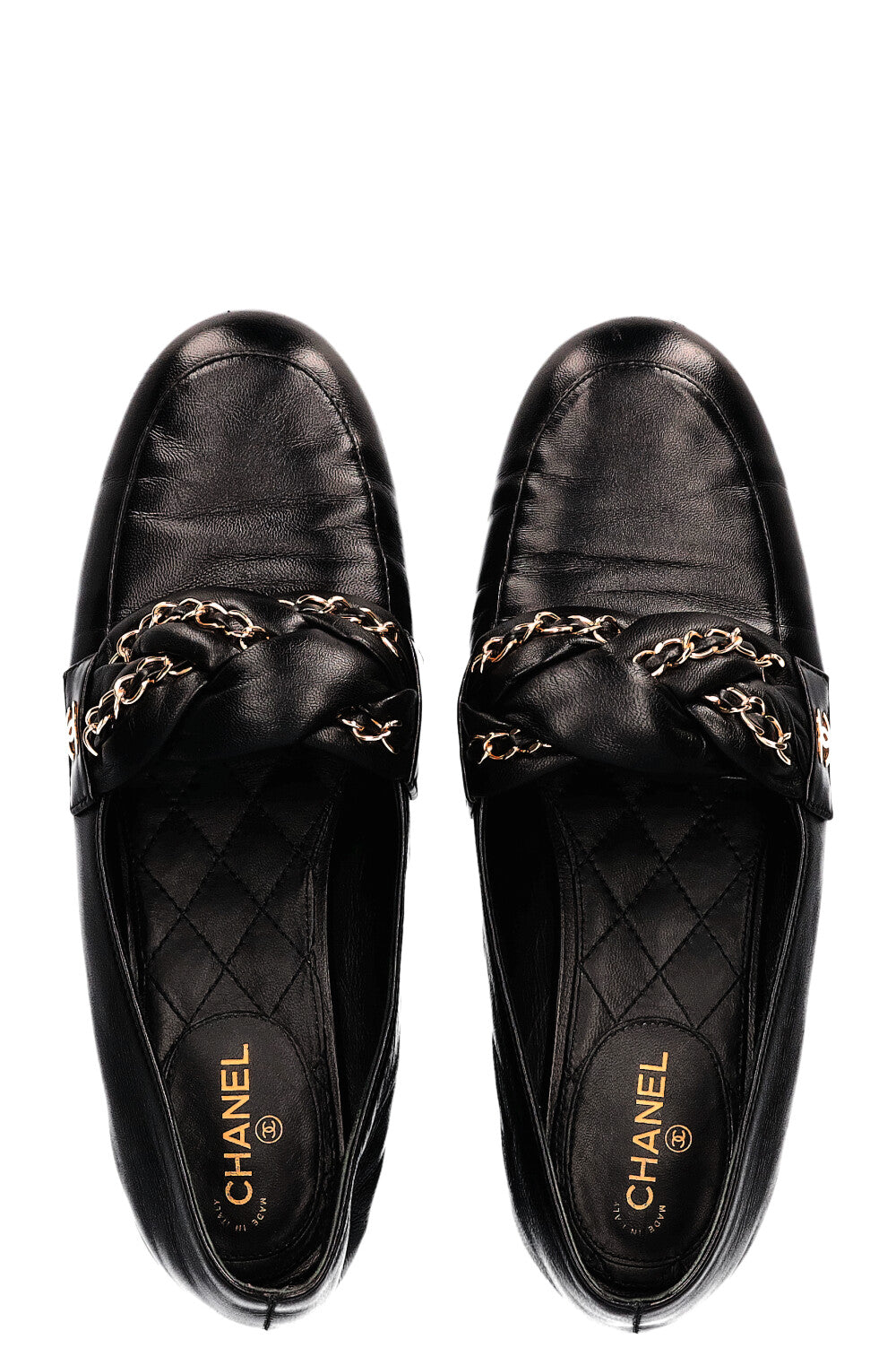 CHANEL Braided Chain Loafers Flats Black