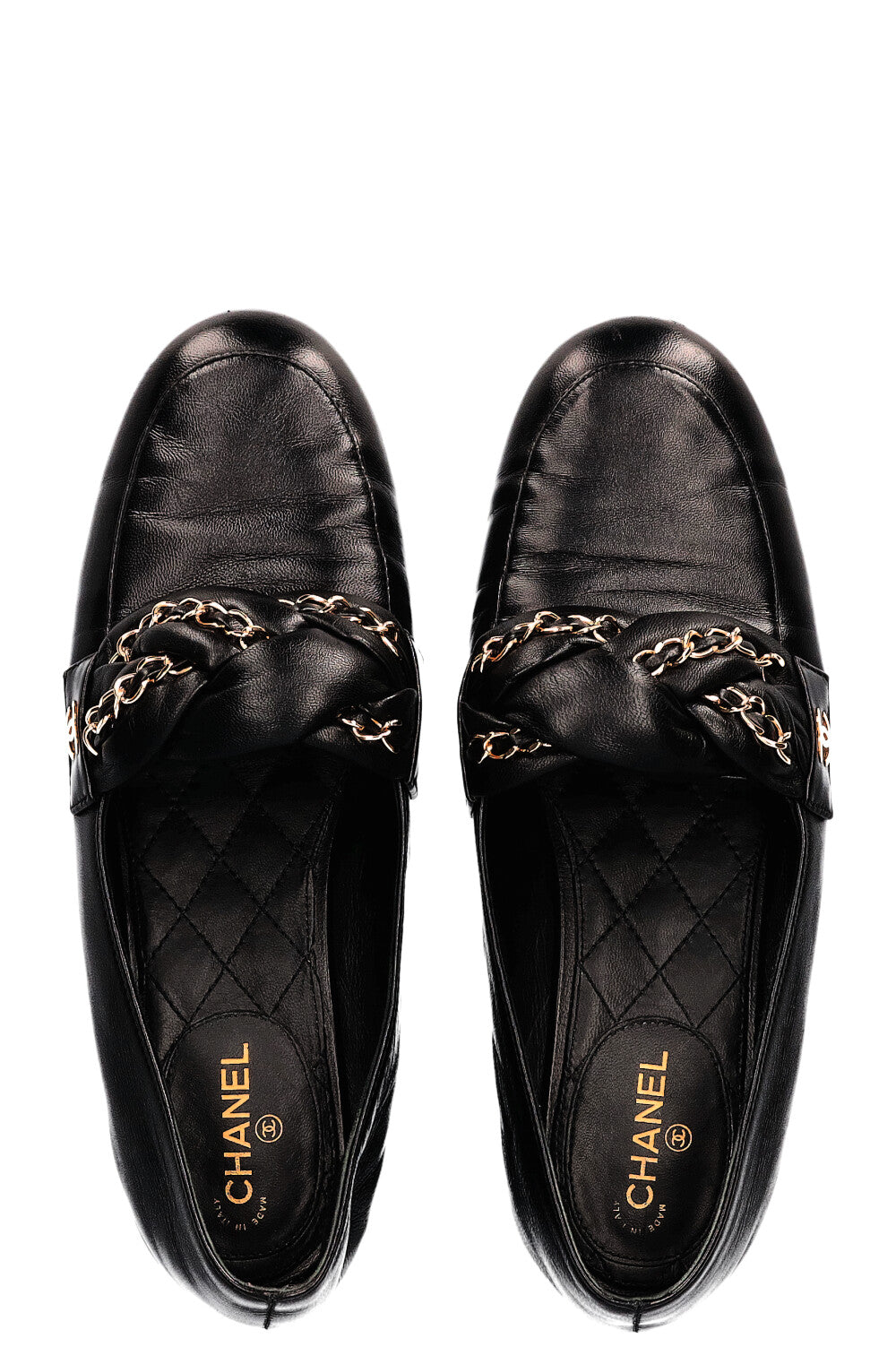 CHANEL Braided Chain Loafer Flats Black
