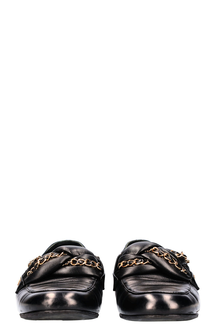 CHANEL Braided Chain Loafer Flats Black