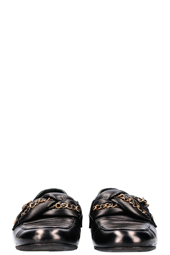 CHANEL Braided Chain Loafers Flats Black