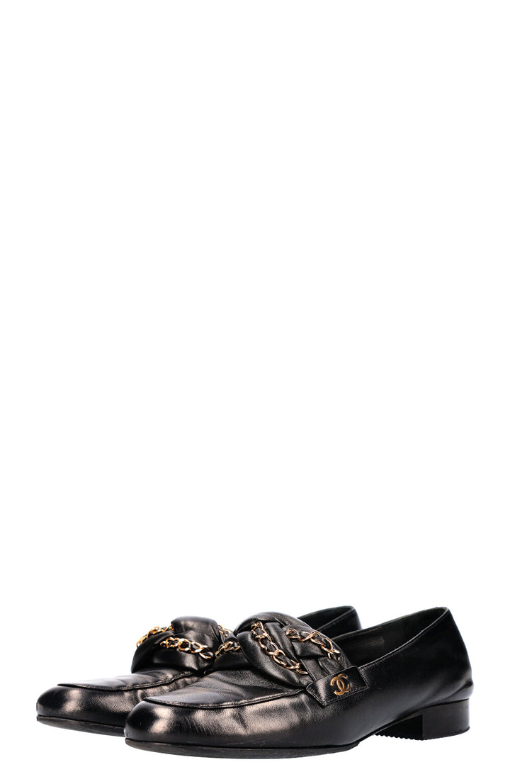 CHANEL Braided Chain Loafer Flats Black