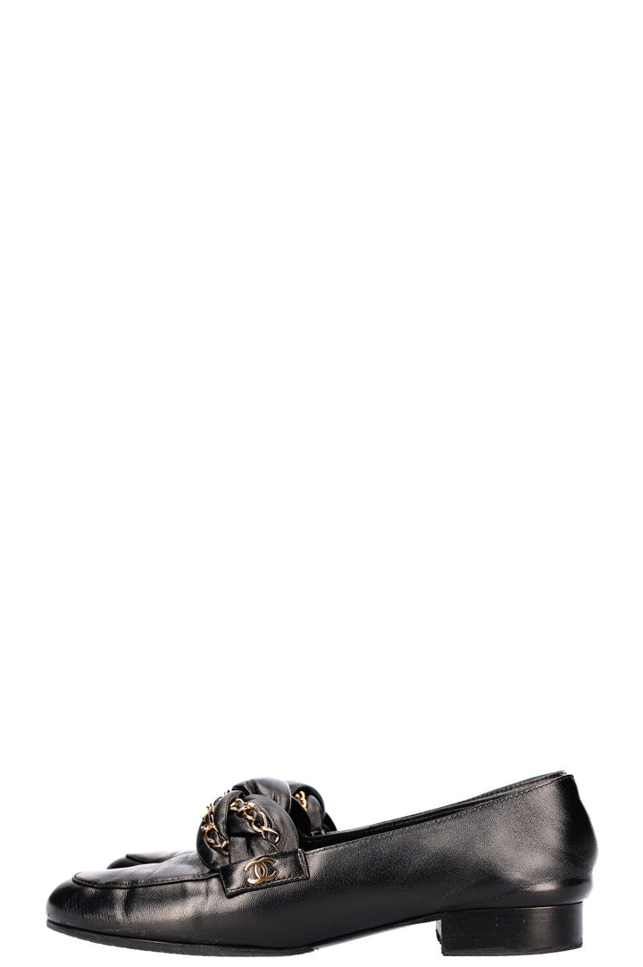 CHANEL Braided Chain Loafer Flats Black