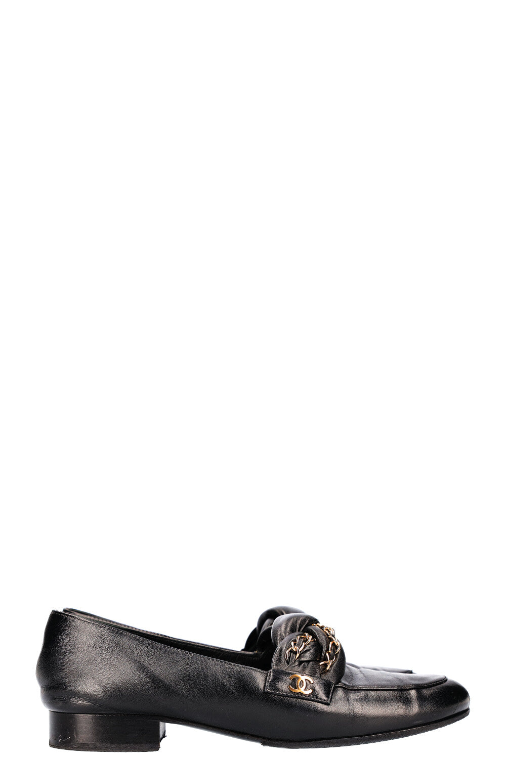 CHANEL Braided Chain Loafer Flats Black