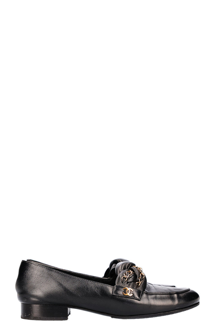 CHANEL Braided Chain Loafer Flats Black