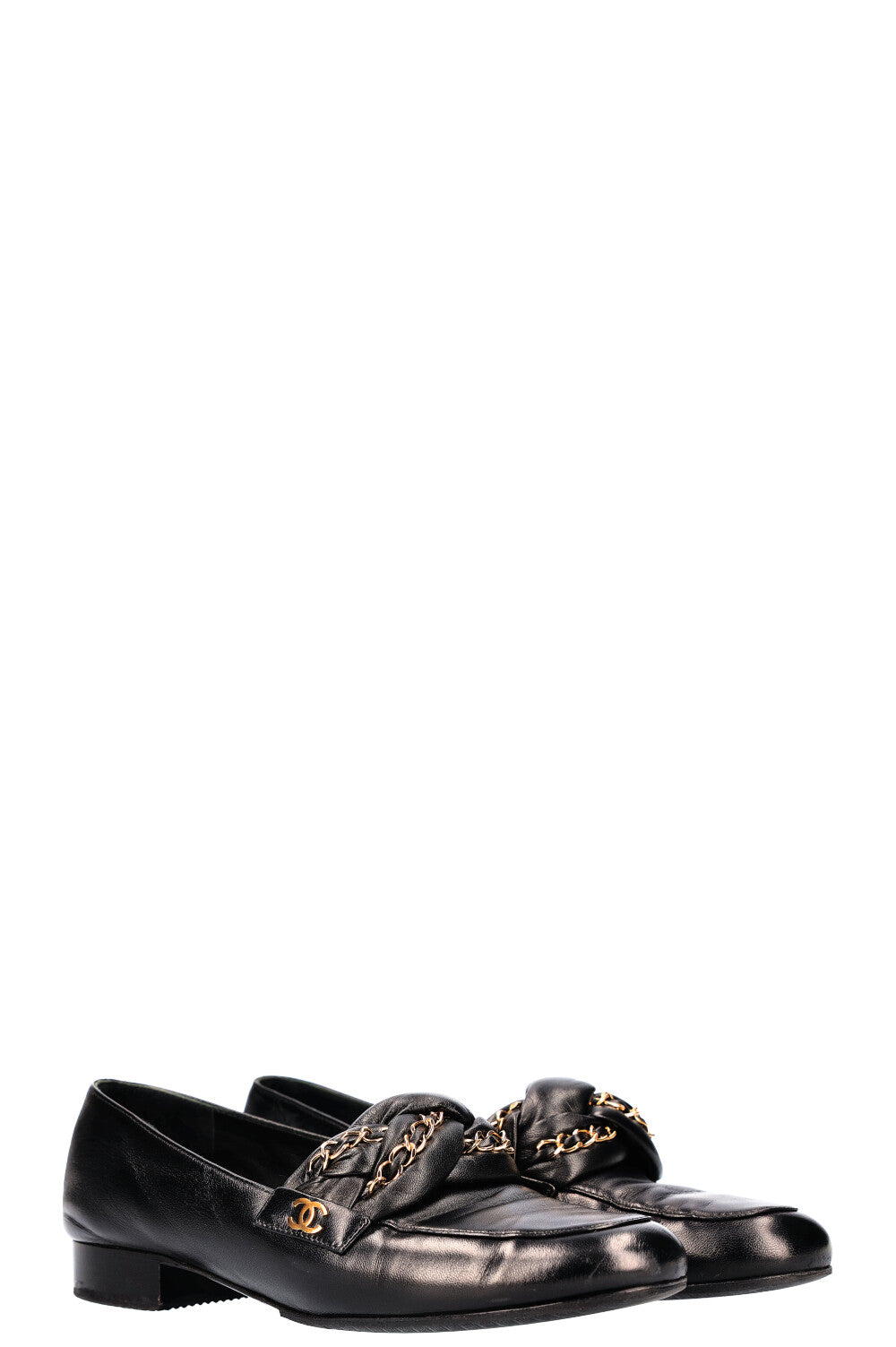 CHANEL Braided Chain Loafers Flats Black