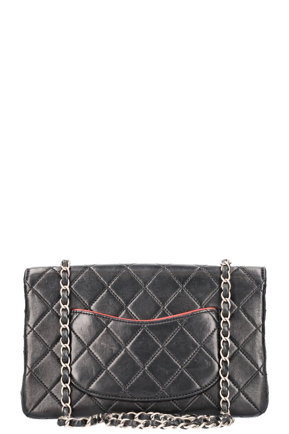 CHANEL Sac à rabat unique Noir Rouge