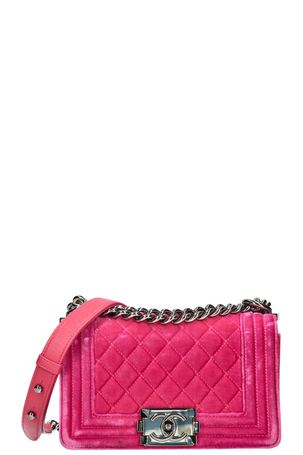 Chanel Pink Quilted Velvet Boy Bag Medium Q6B01A39P7003