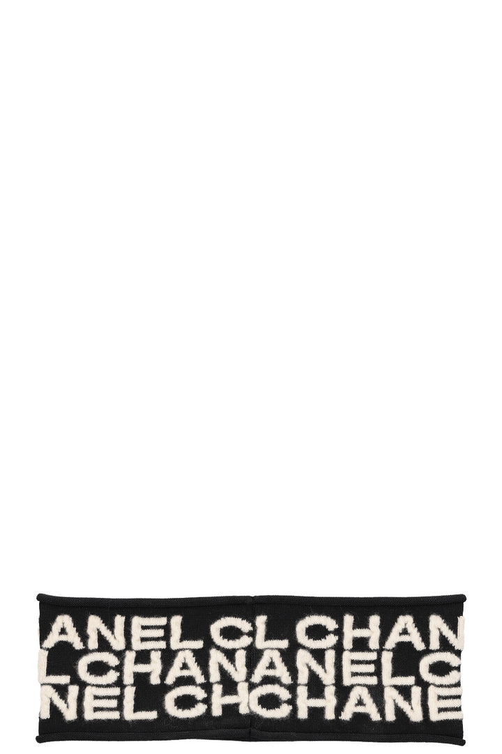 CHANEL Headband Knit Black White