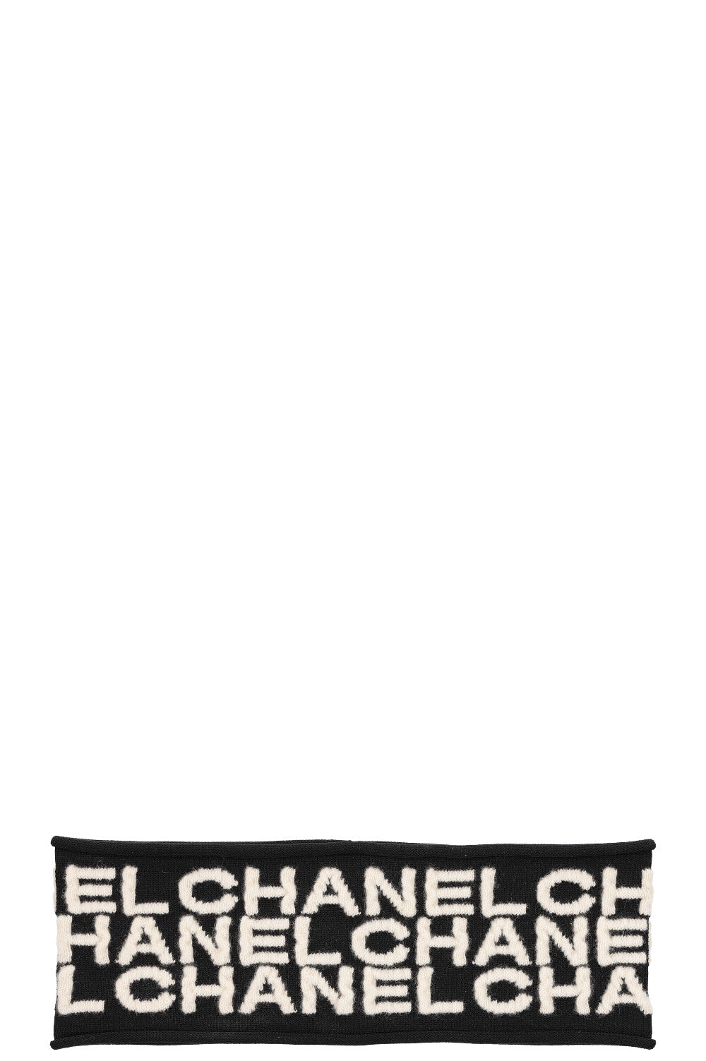 CHANEL Headband Knit Black White