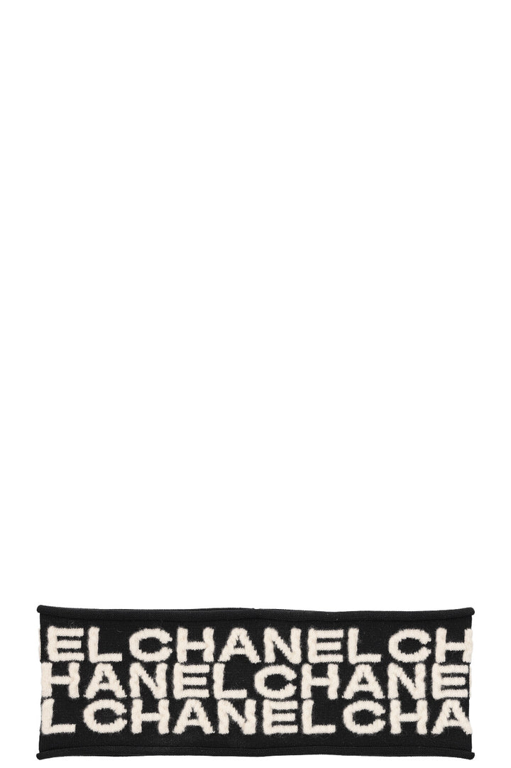 CHANEL Headband Knit Black White