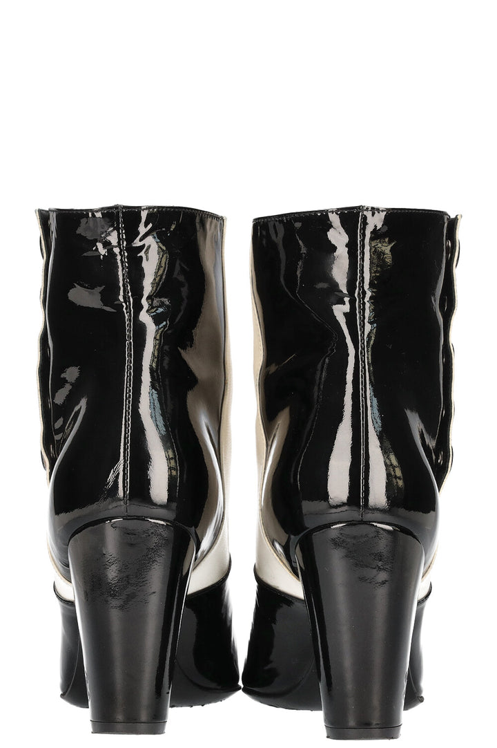 CHANEL Ankle Boots Patent Black White