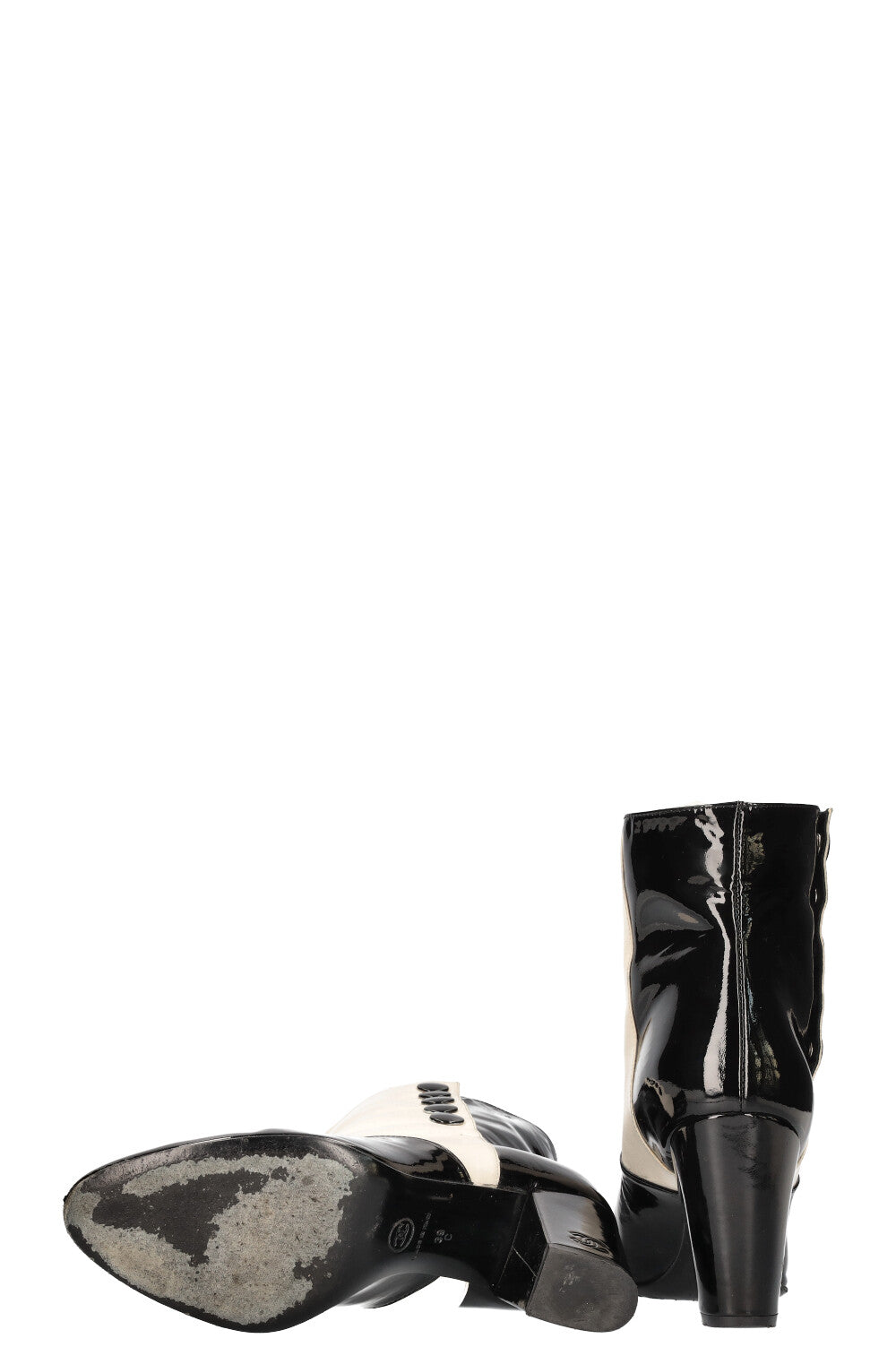 CHANEL Ankle Boots Patent Black White