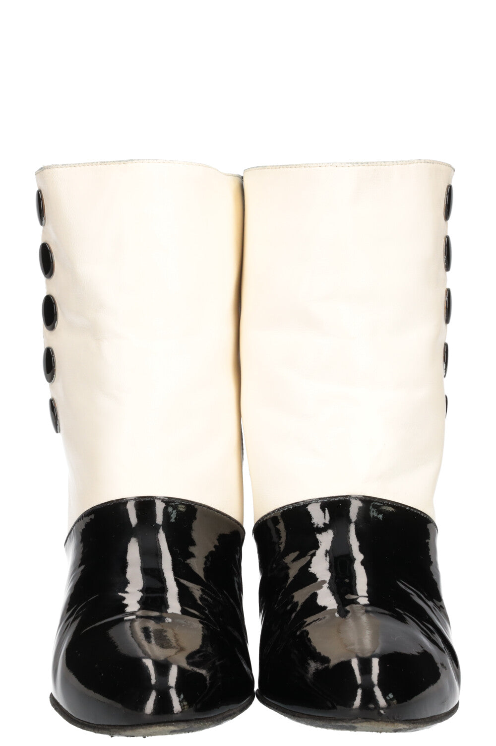 CHANEL Ankle Boots Patent Black White