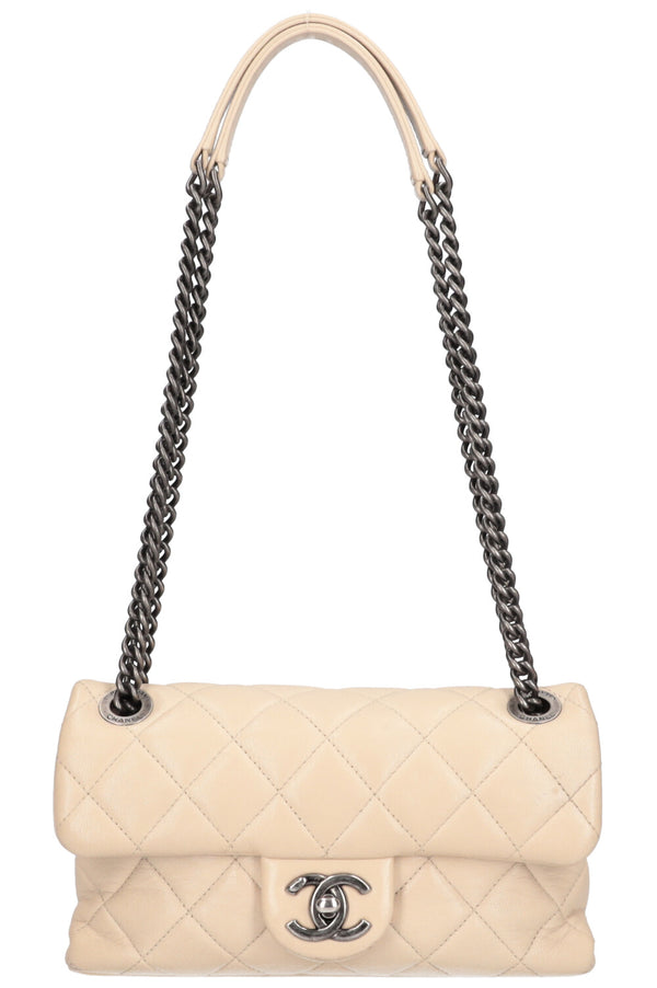 CHANEL Single Flap Bag Aged Calfskin Beige