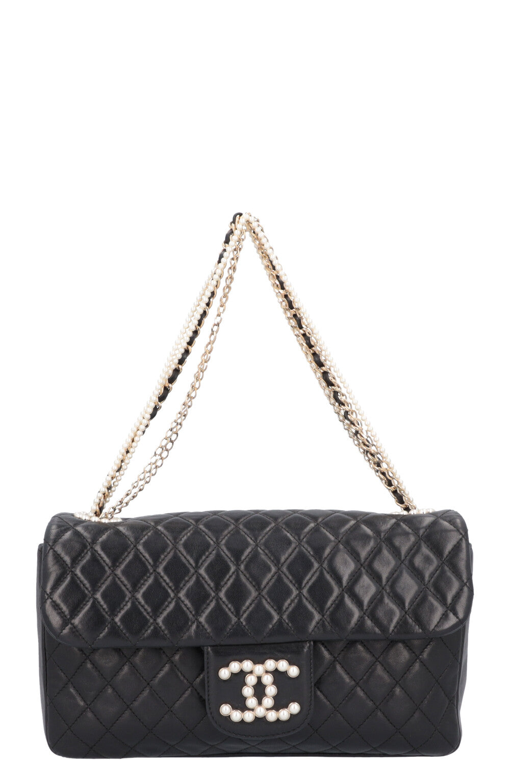 Chanel Black Quilted Tweed Westminster Pearl Flap Medium Q6B53V4FKB000