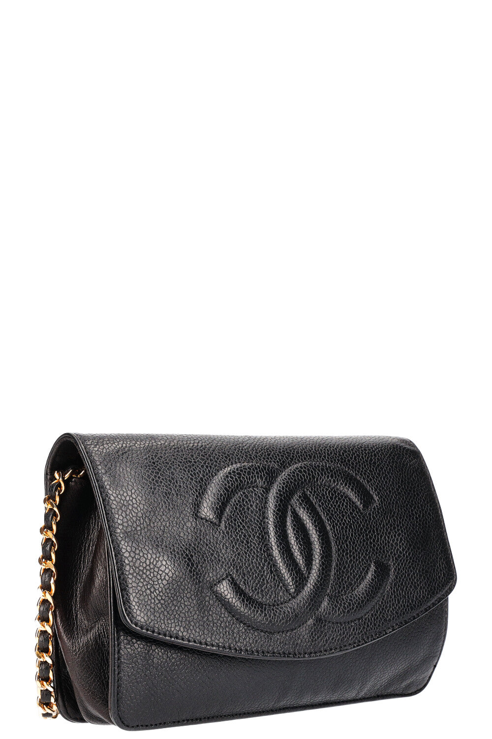 Chanel Vintage Chanel Black Caviar Leather Wallet On Long Shoulder