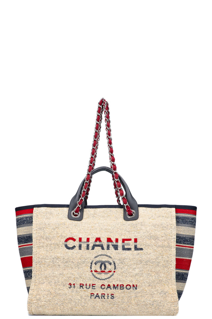 CHANEL Large Deauville Tote Bag Natural Canvas