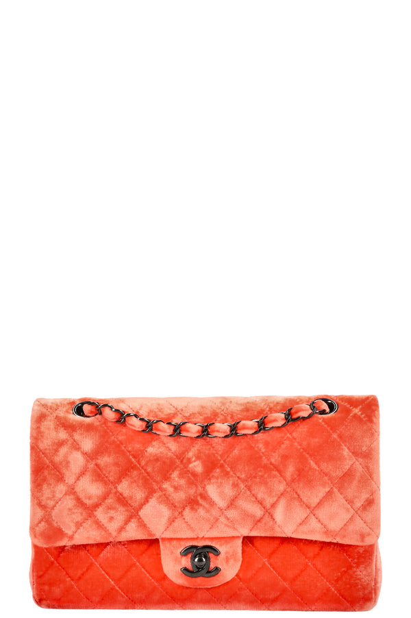 CHANEL Sac Double Rabat Velours Corail