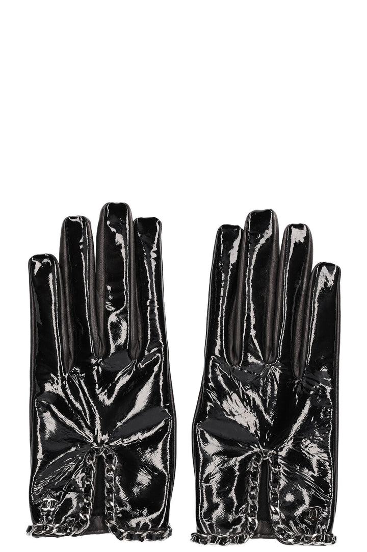 CHANEL Gloves Patent Black