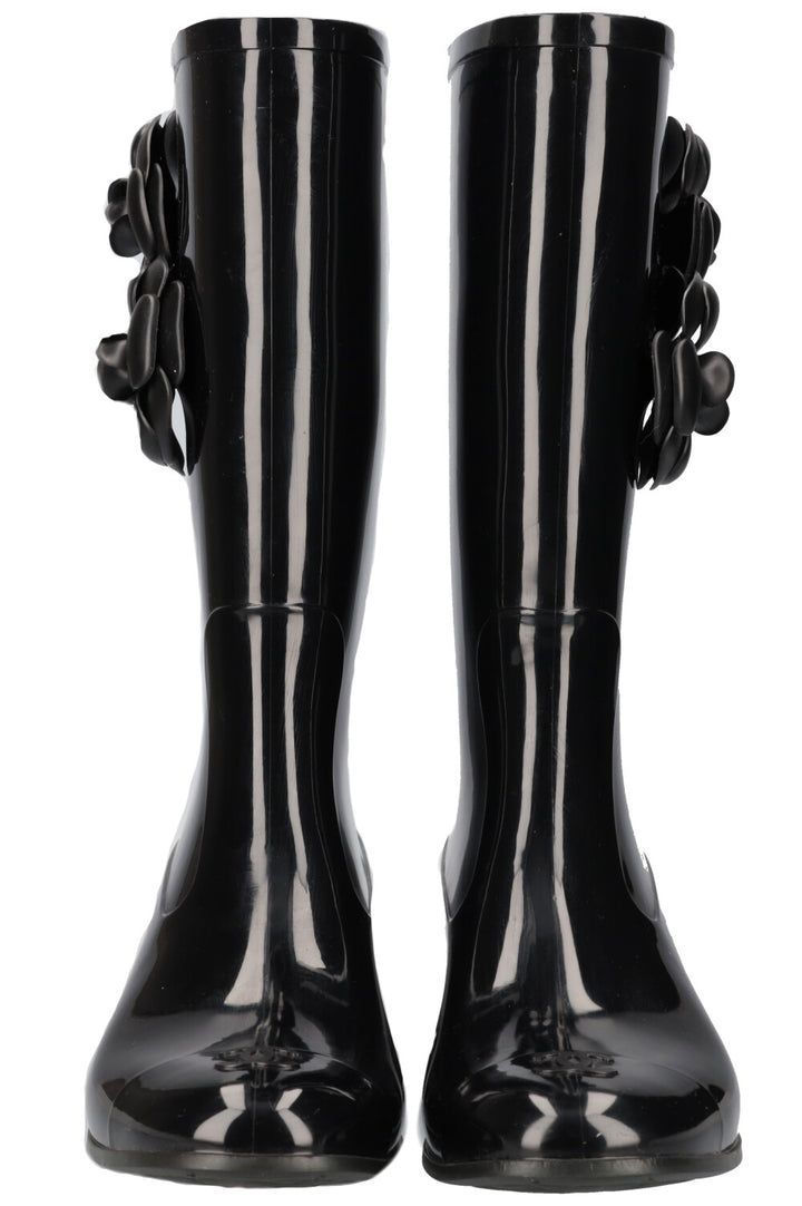 CHANEL Camelia Boots Rubber Black