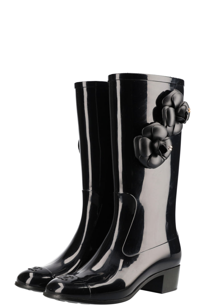 CHANEL Camelia Boots Rubber Black