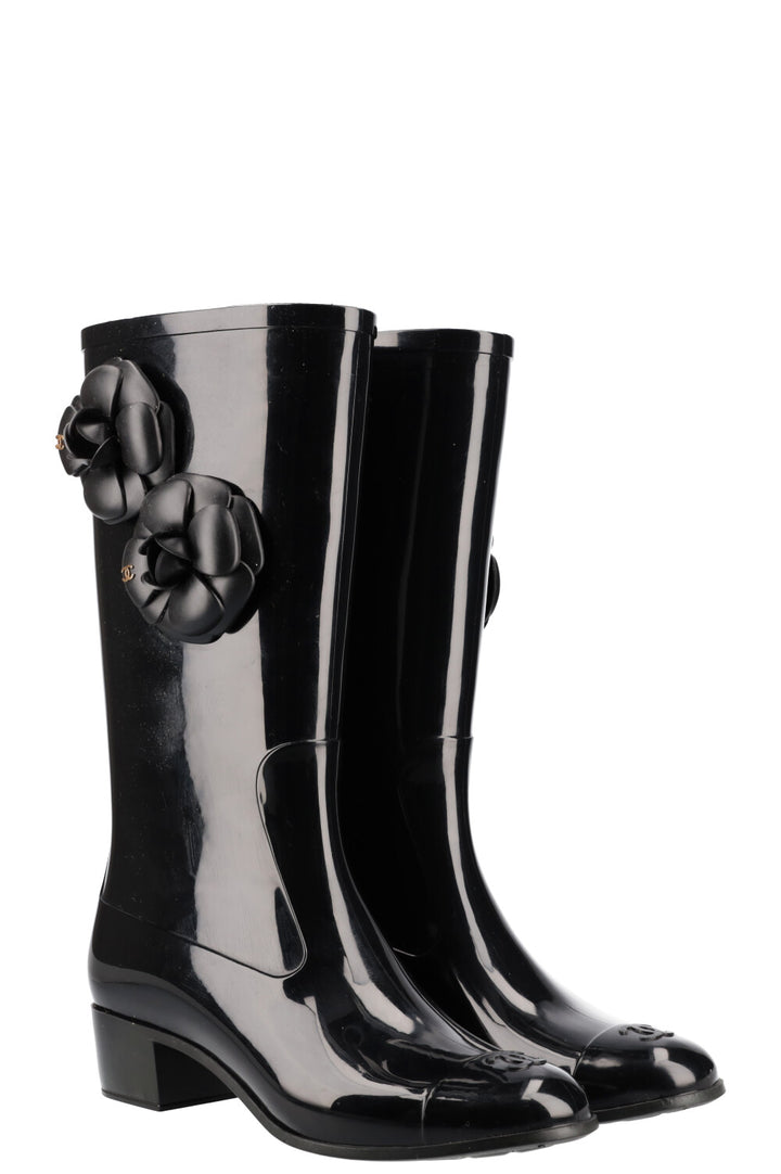 CHANEL Camelia Boots Rubber Black