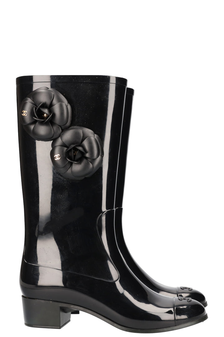 CHANEL Camelia Boots Rubber Black