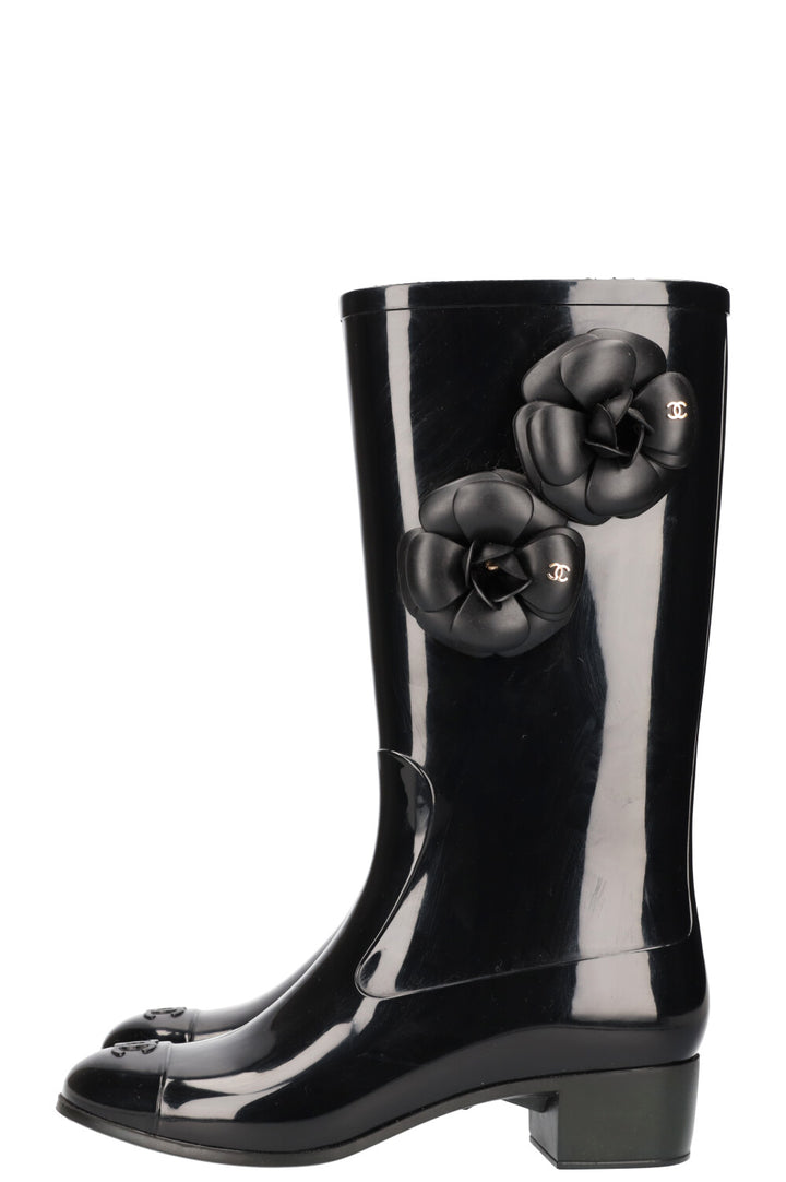 CHANEL Camelia Boots Rubber Black