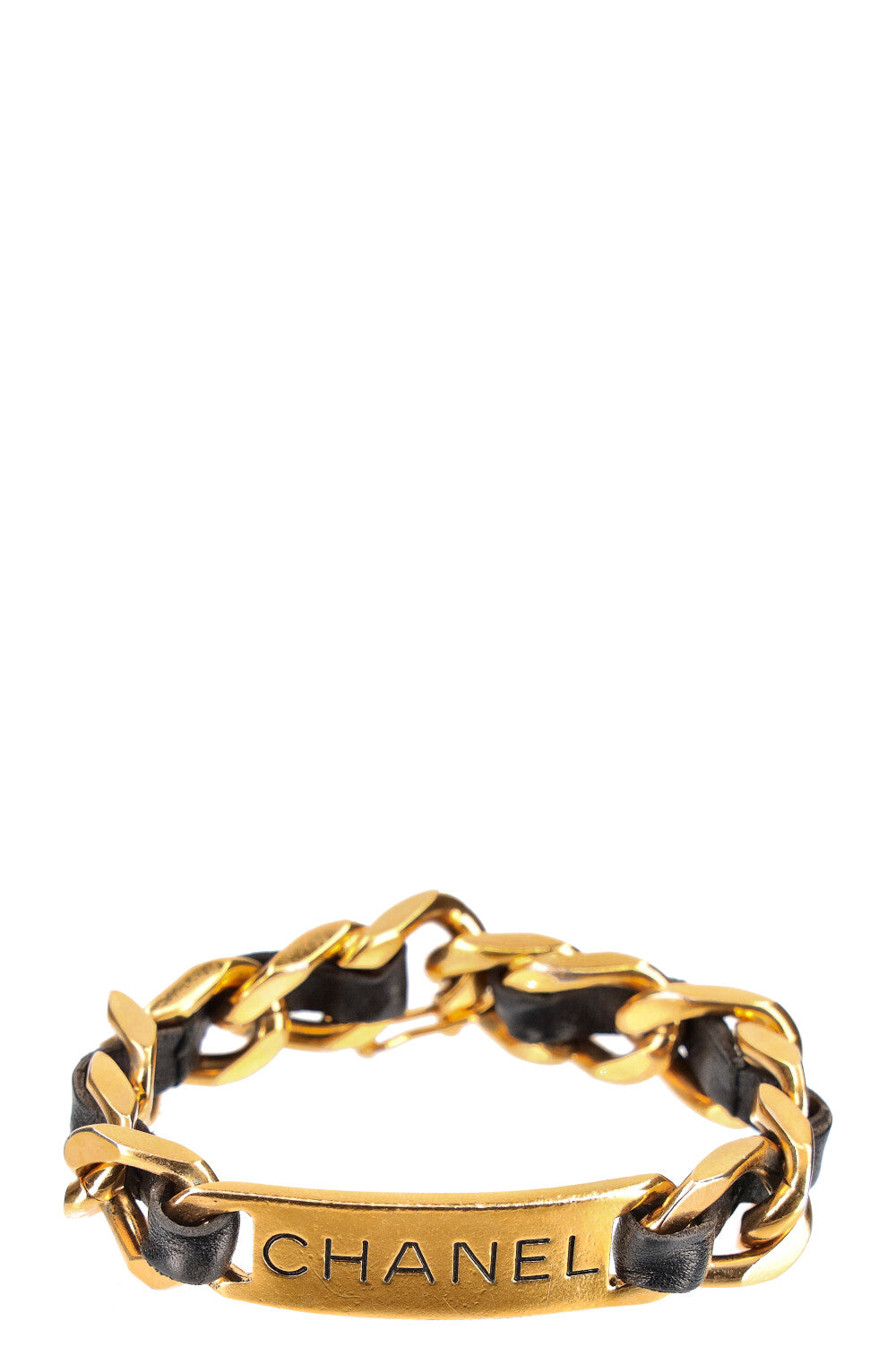 Lot Chanel Gold Plated Metal and Black Leather Bracelet with Toggle Clasp #67 Lot Chanel Gold Plated Metal and Black Leather Bracelet with Toggle Clasp