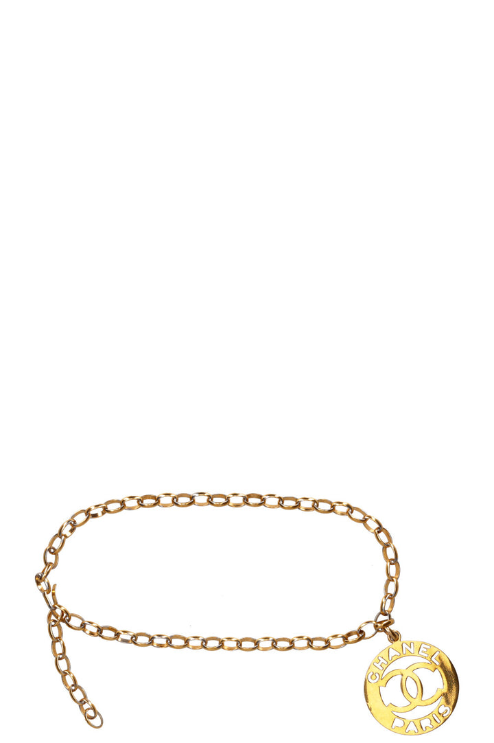 CHANEL Cutout Extra Large Logo Belt / Necklace Gold