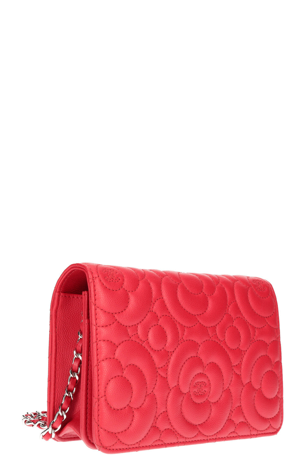 Chanel Quilted Glitter Wallet on Chain Red  DAC