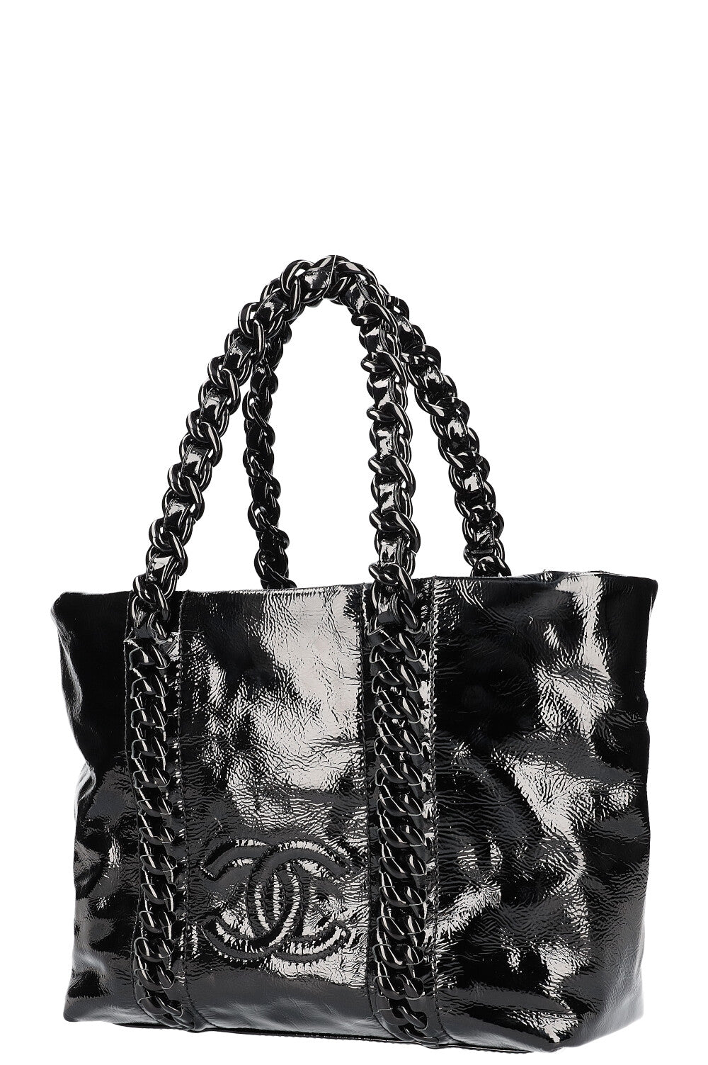 CHANEL Modern Chain Tote Patent Black