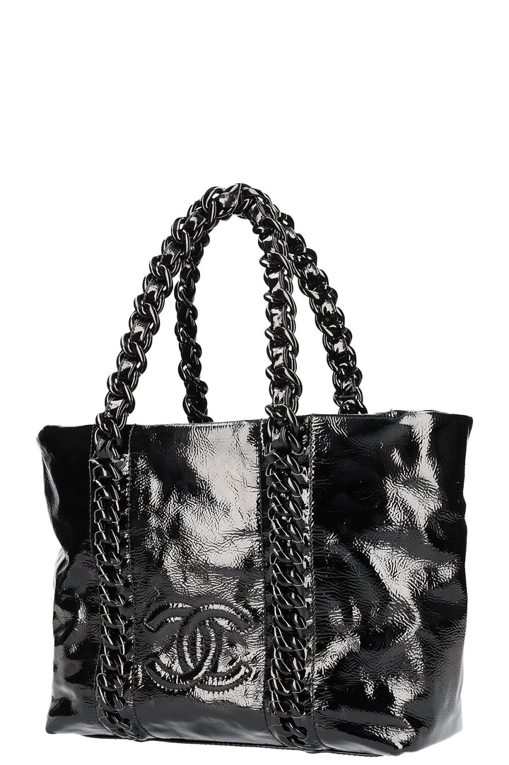 CHANEL Modern Chain Tote Patent Black