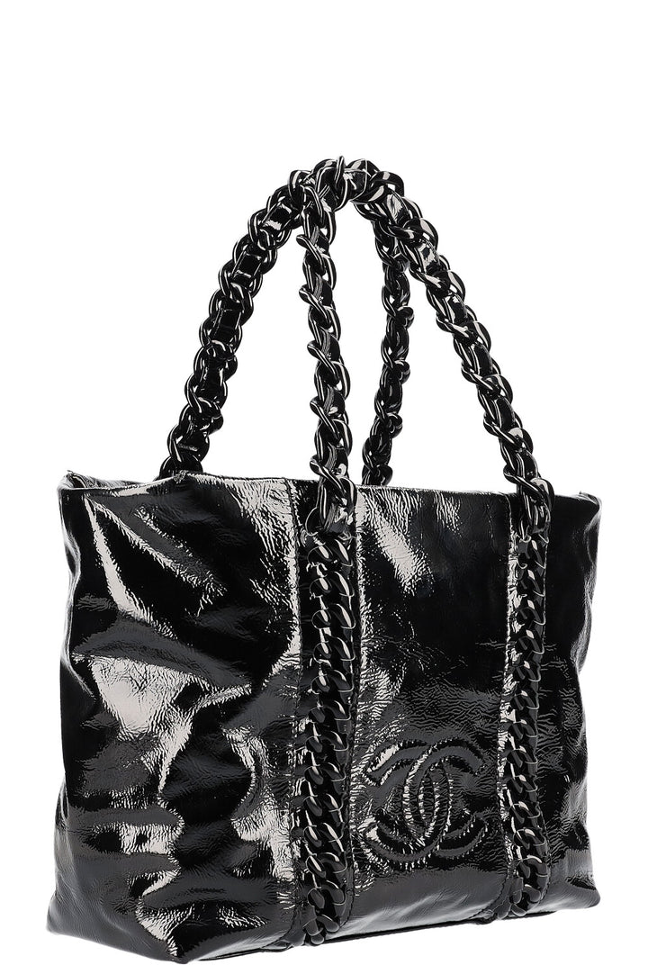 CHANEL Modern Chain Tote Patent Black