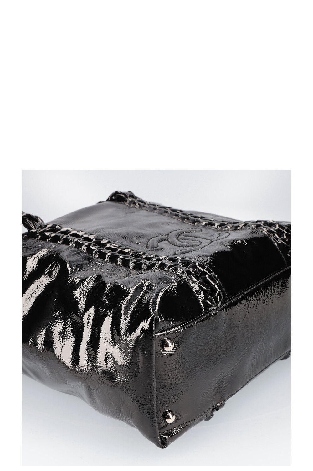 CHANEL Modern Chain Tote Patent Black