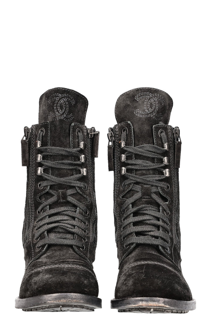 CHANEL Combat Boots Suede Black