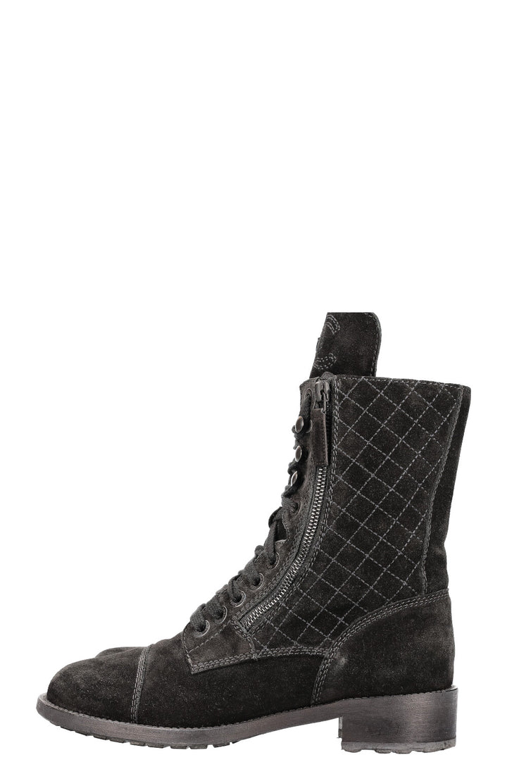 CHANEL Combat Boots Suede Black