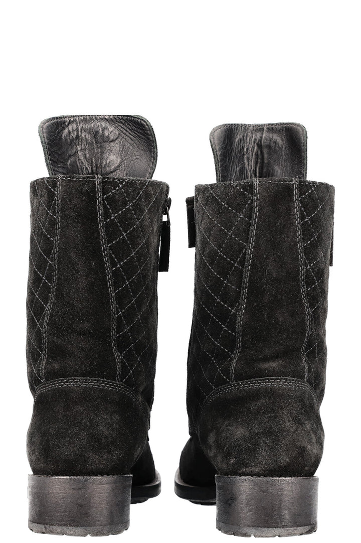 CHANEL Combat Boots Suede Black