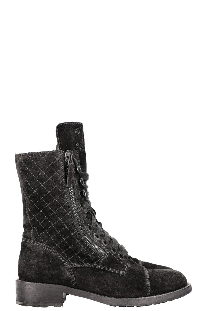 CHANEL Combat Boots Suede Black