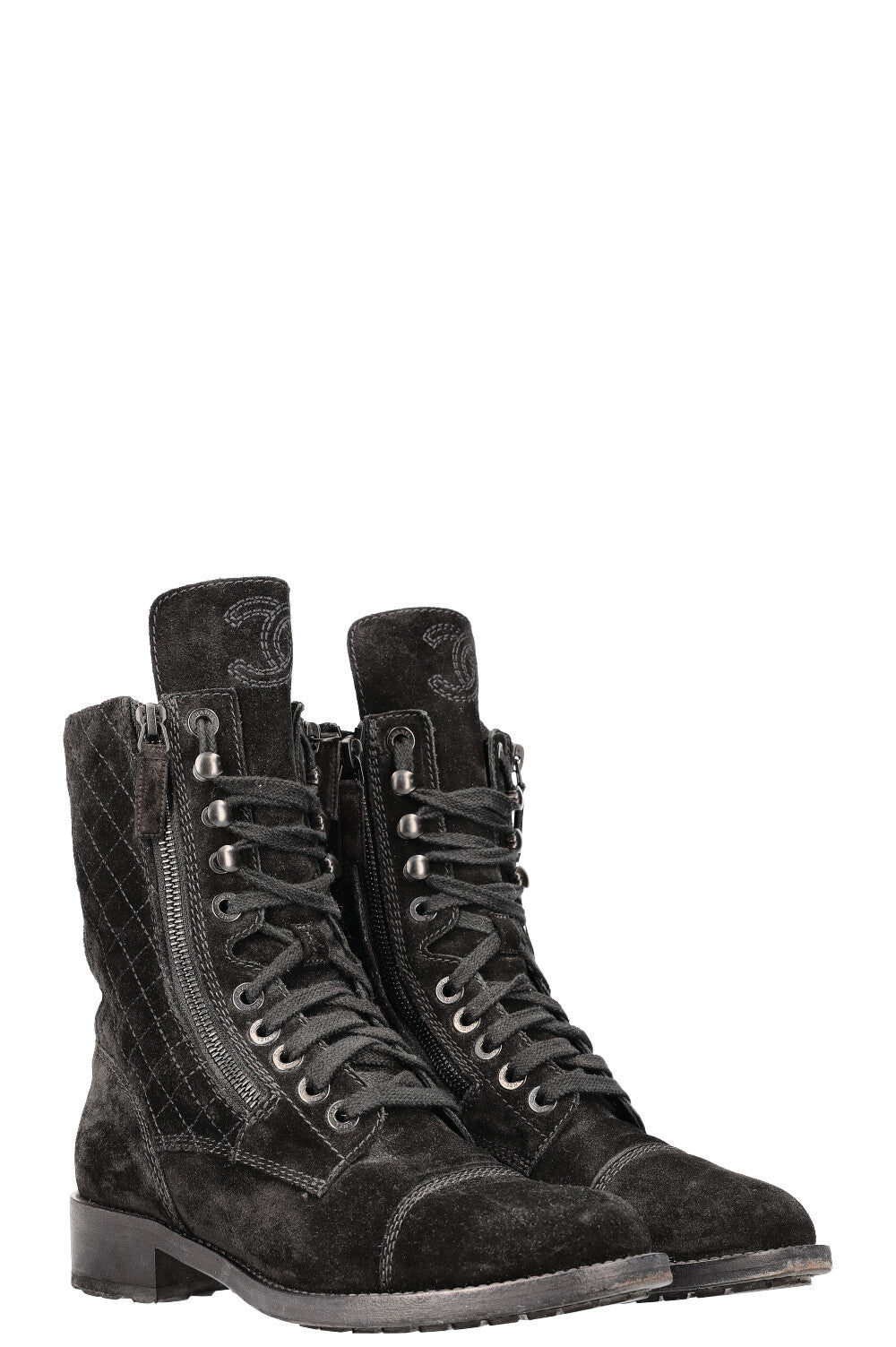 CHANEL Combat Boots Suede Black