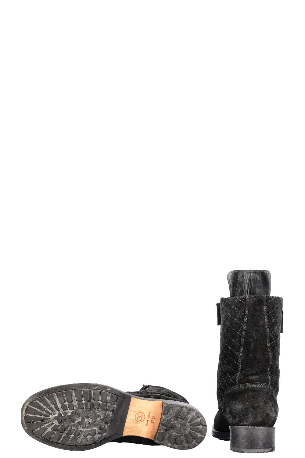 CHANEL Combat Boots Suede Black