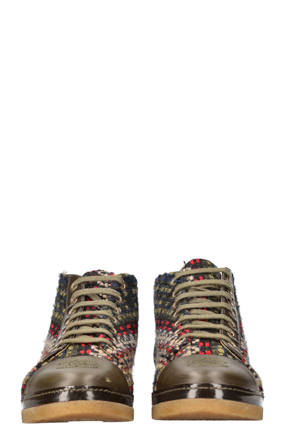 CHANEL Boots Tweed Green and Red