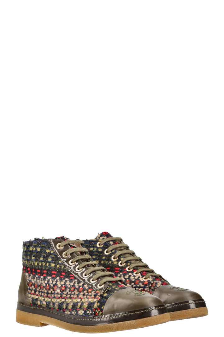CHANEL Boots Tweed Green and Red