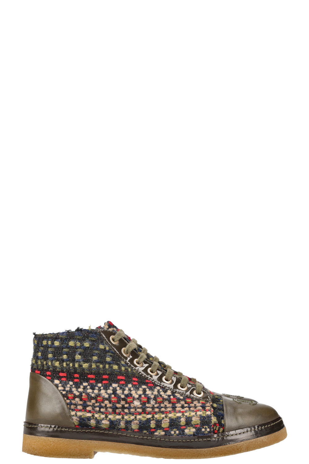 CHANEL Boots Tweed Vert et Rouge