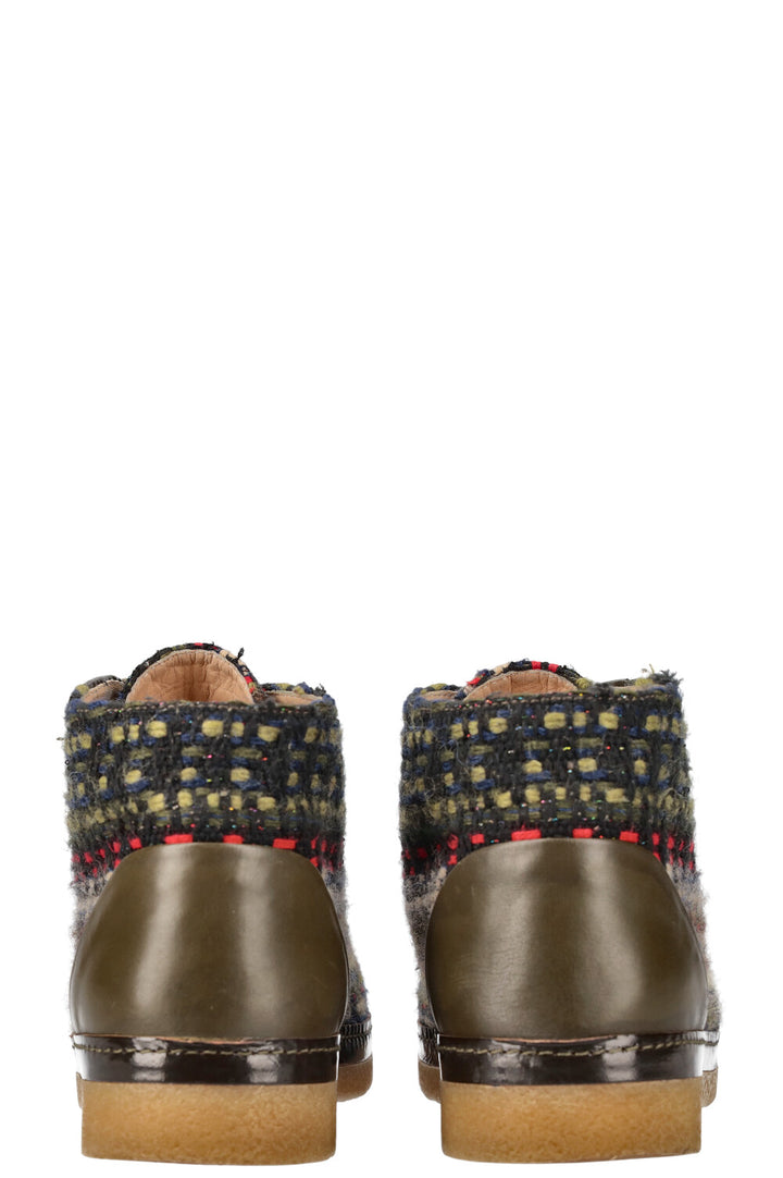 CHANEL Boots Tweed Vert et Rouge