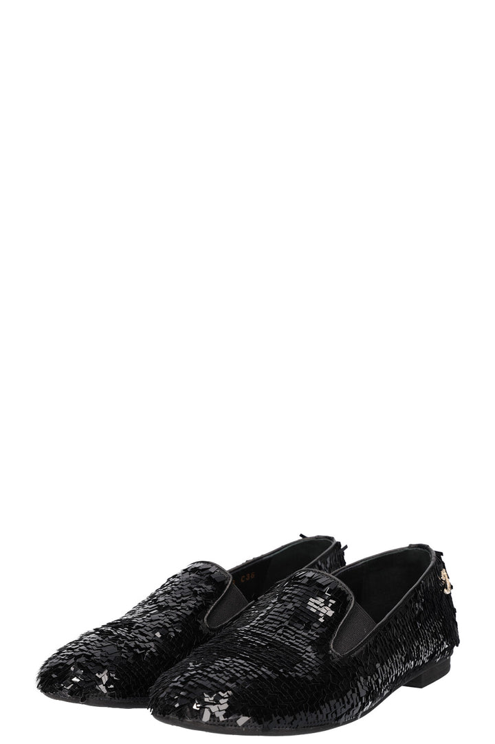 CHANEL Ballerines Paillettes Noir