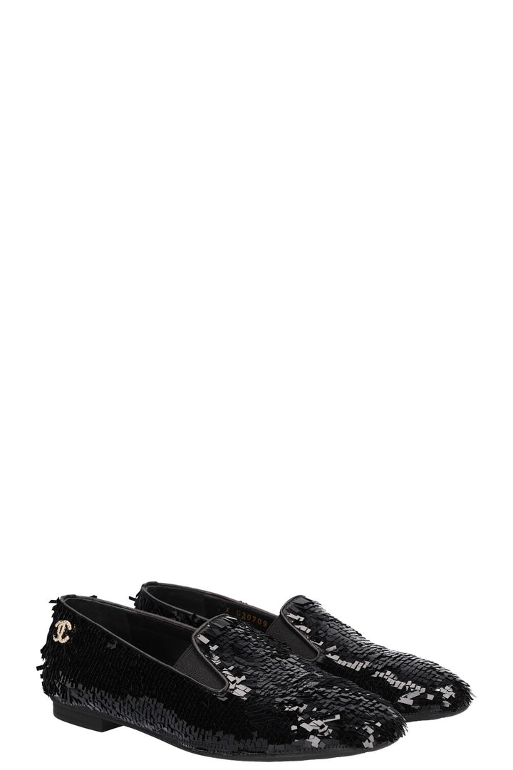CHANEL Ballerines Paillettes Noir
